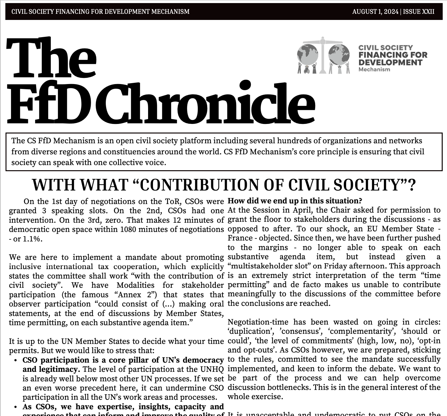 The FfD Chronicle: August 1st